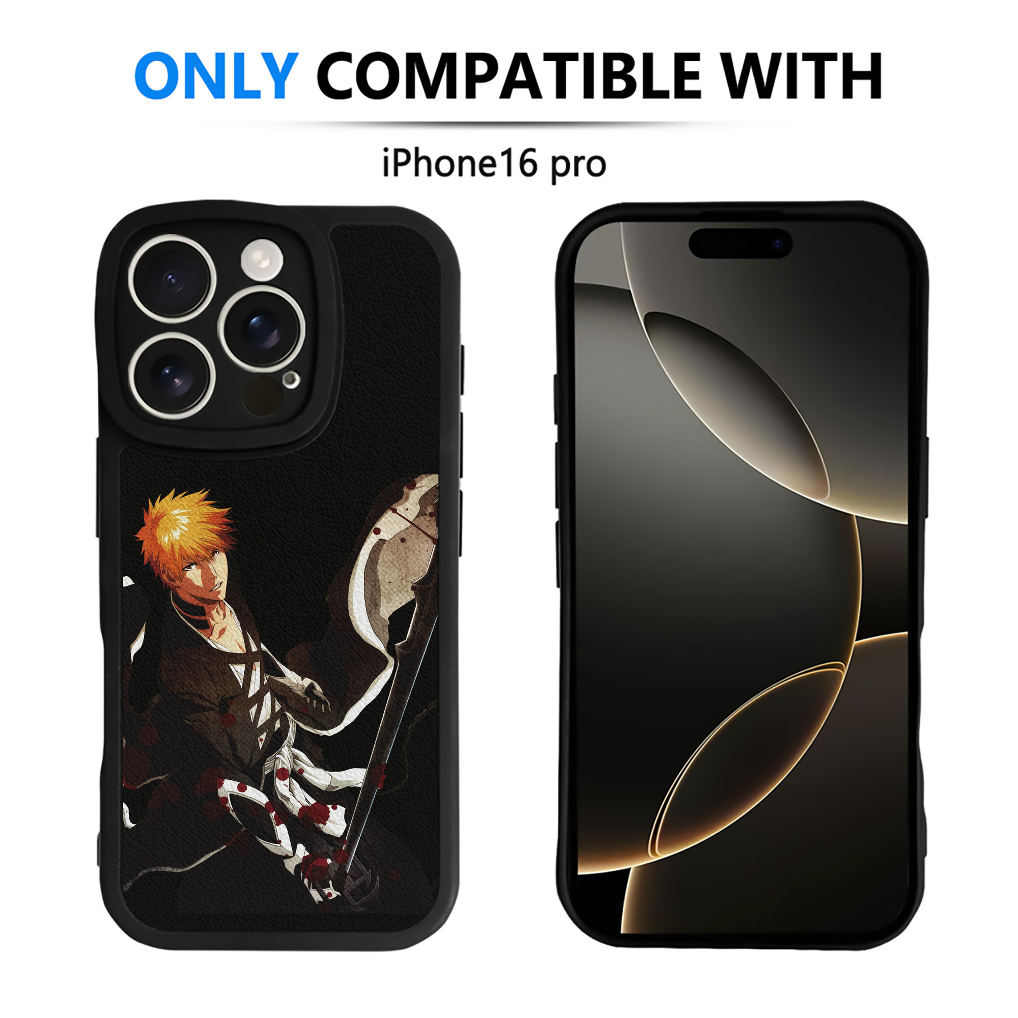 ブリーチ 黒崎一護（くろさき いちご）BLEACH Kurosaki Ichigo 【iPhone 16シリーズ対応】シリコンスマホケース（レザー調） 材質：シリコン